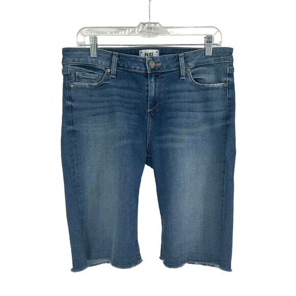 Paige Jax Knee Denim Cutoff Shorts Ezra Lightly Distress Size 32 - Picture 1 of 8